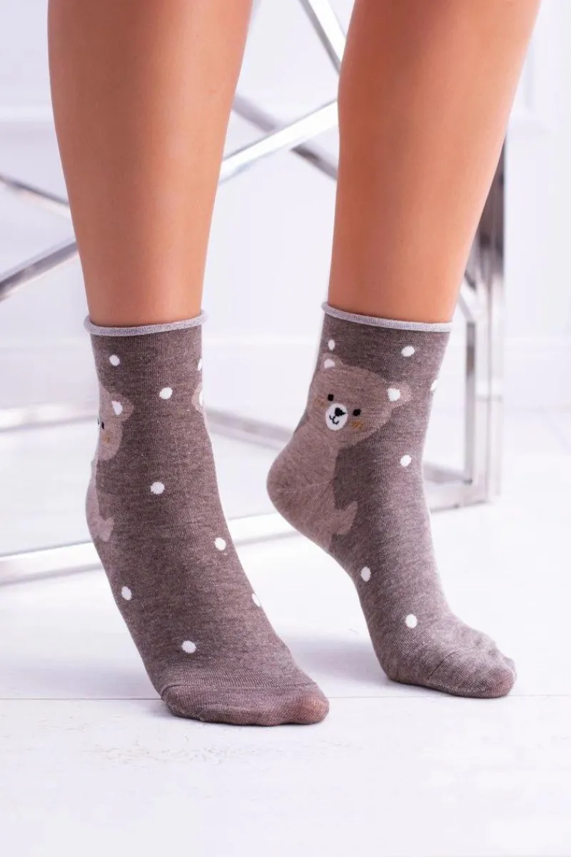 Discount Aura.via Damskie Skarpetki Brązowe Z Misiem