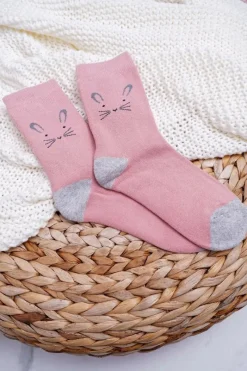 Discount Aura.via Damskie Skarpetki Ciepłe Różowe z Królikiem