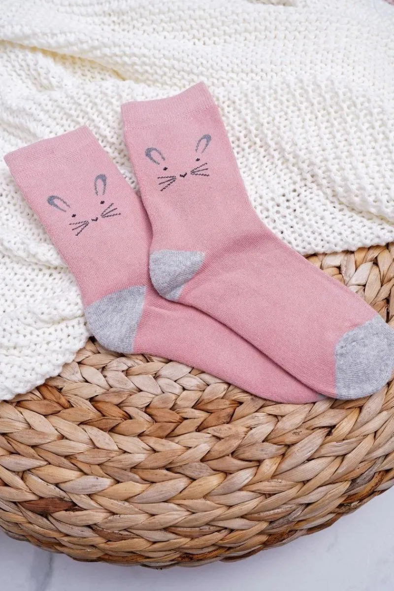 Discount Aura.via Damskie Skarpetki Ciepłe Różowe z Królikiem