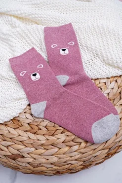 Damskie Skarpetki Ciepłe Różowe z Misiem Skarpetki|Skarpetki