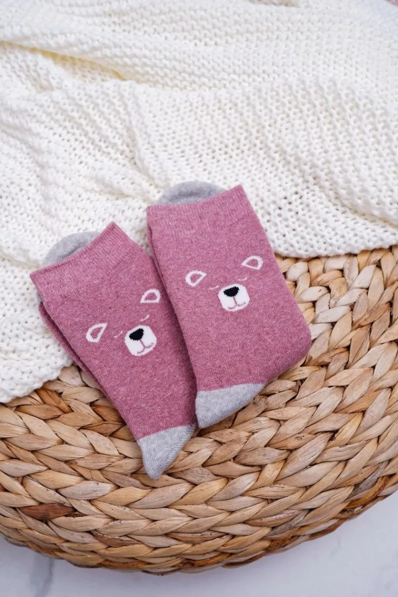 Damskie Skarpetki Ciepłe Różowe z Misiem Skarpetki|Skarpetki