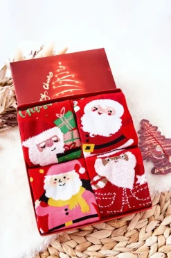 Skarpetki|Skarpetki>COSAS Damskie Skarpetki Mikołaje Zestaw 4 Pary + Zawieszka