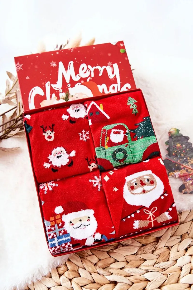 Sale Damskie Skarpetki Świąteczne Zestaw 4 Pary + Zawieszka Skarpetki|Skarpetki