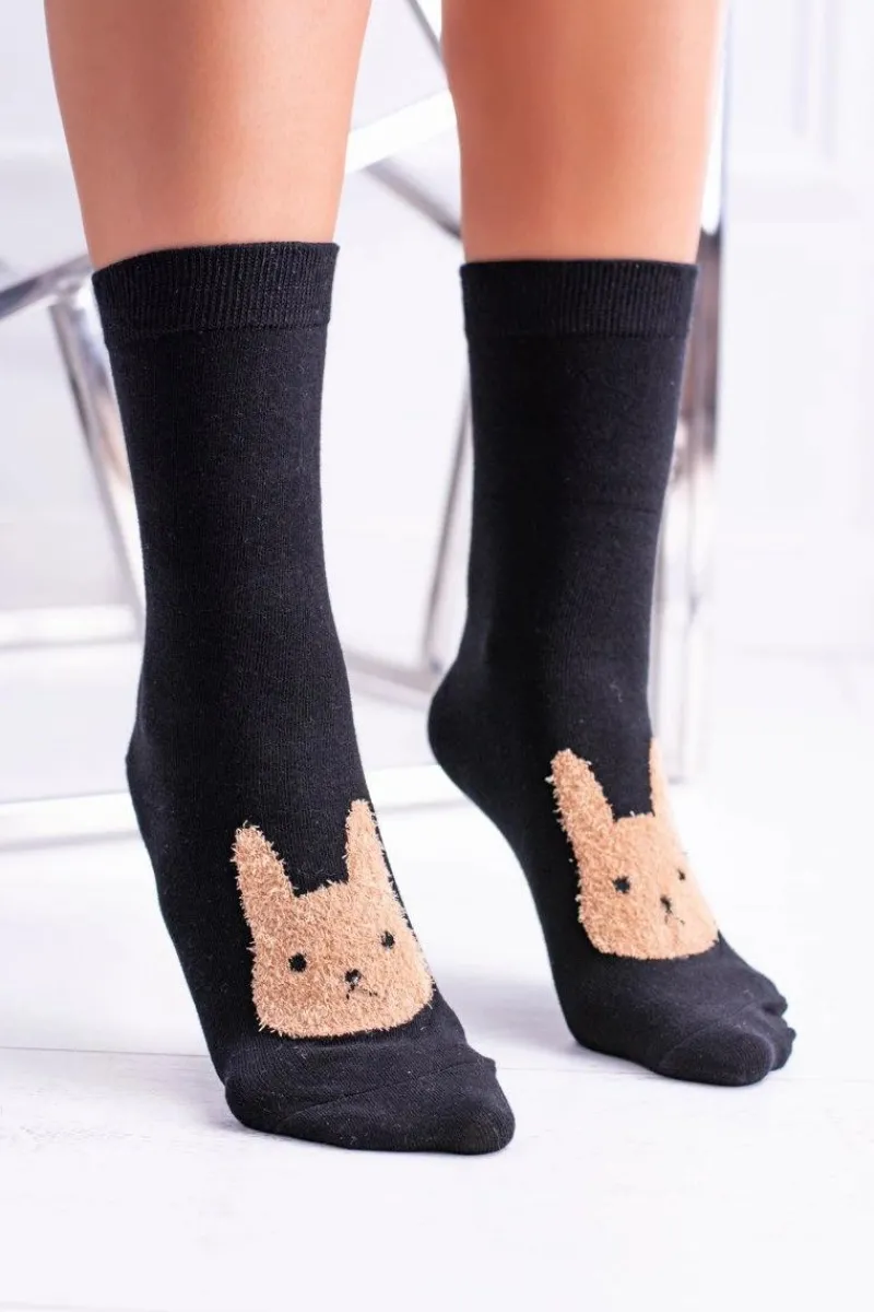 Best Aura.via Damskie Skarpetki Czarne Z Królikiem