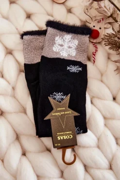 Online Damskie Skarpetki Długie Ze Śnieżkami Czarne Skarpetki|Skarpetki