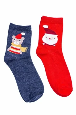 Clearance Damskie Skarpetki Dwupak Świąteczny Czerwony Skarpetki|Skarpetki