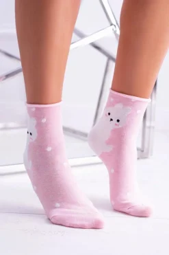 Discount Aura.via Damskie Skarpetki Różowe Z Kotkiem