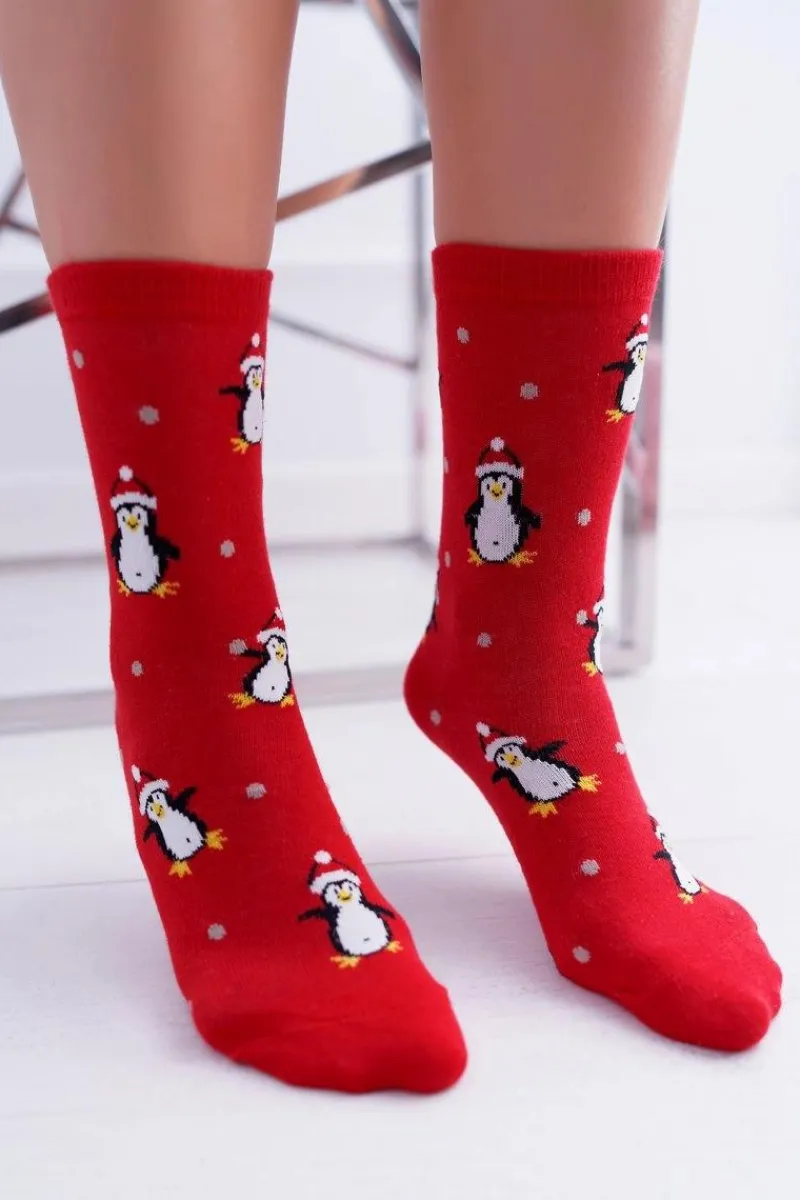 Skarpetki|Skarpetki>Boto Damskie Skarpetki SOXO Czerwone Z Pingwinkami