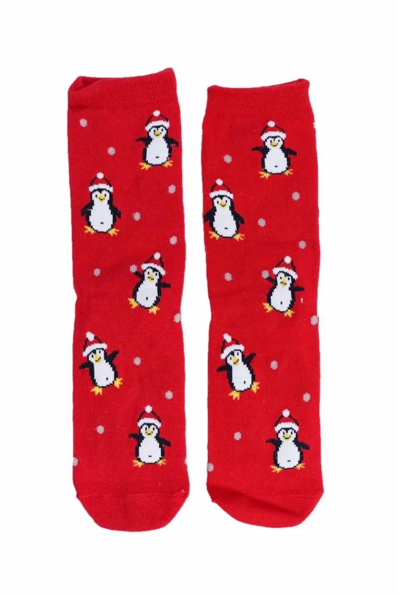 Skarpetki|Skarpetki>Boto Damskie Skarpetki SOXO Czerwone Z Pingwinkami