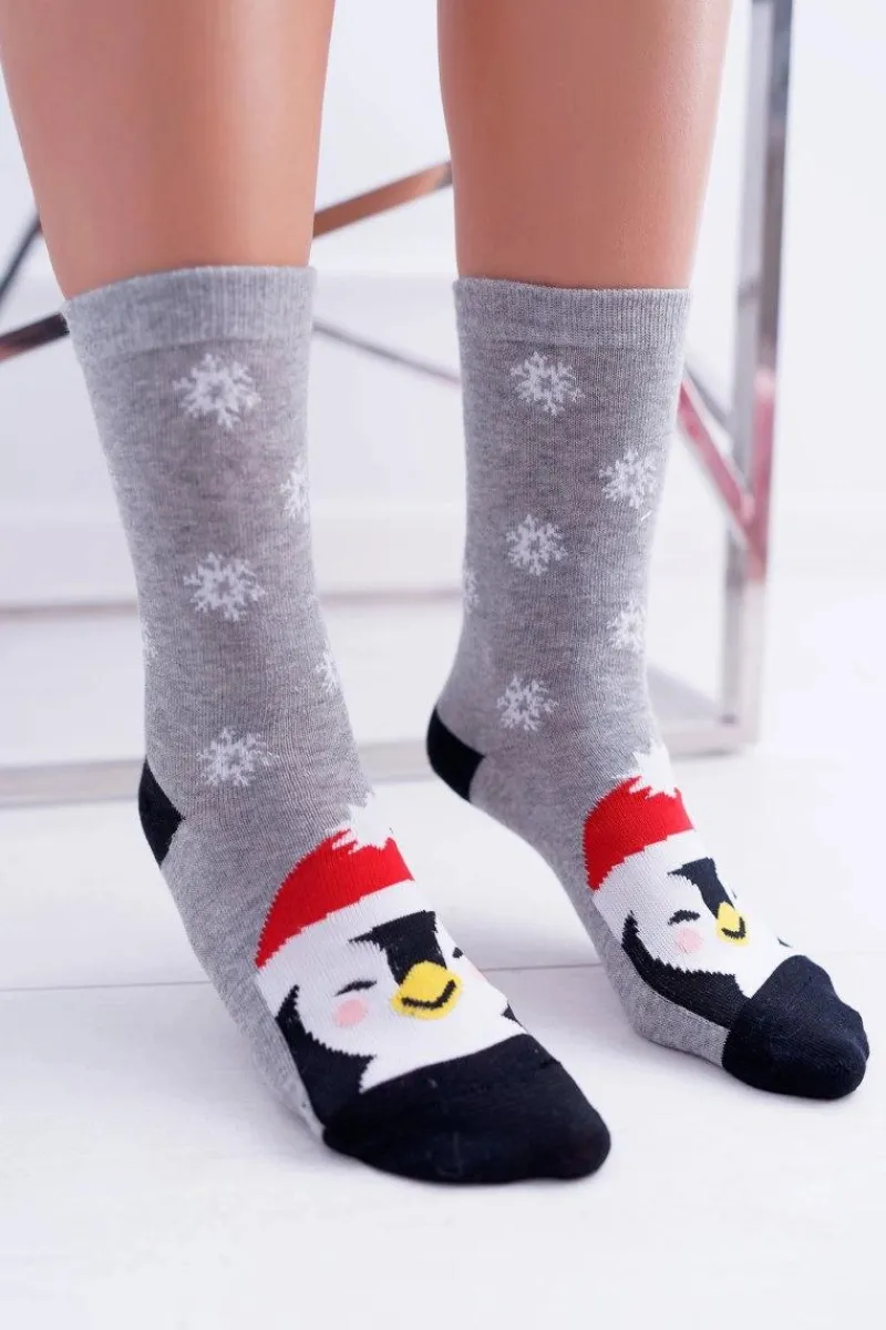 Outlet Boto Damskie Skarpetki SOXO Szare Z Pingwinkiem