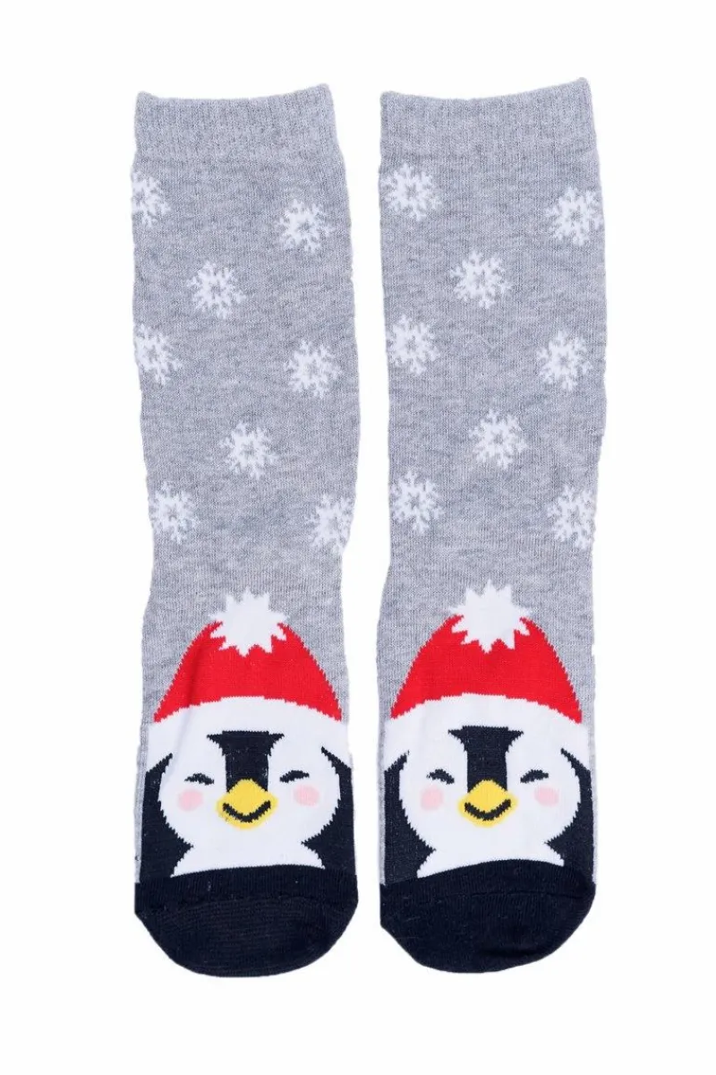 Outlet Boto Damskie Skarpetki SOXO Szare Z Pingwinkiem