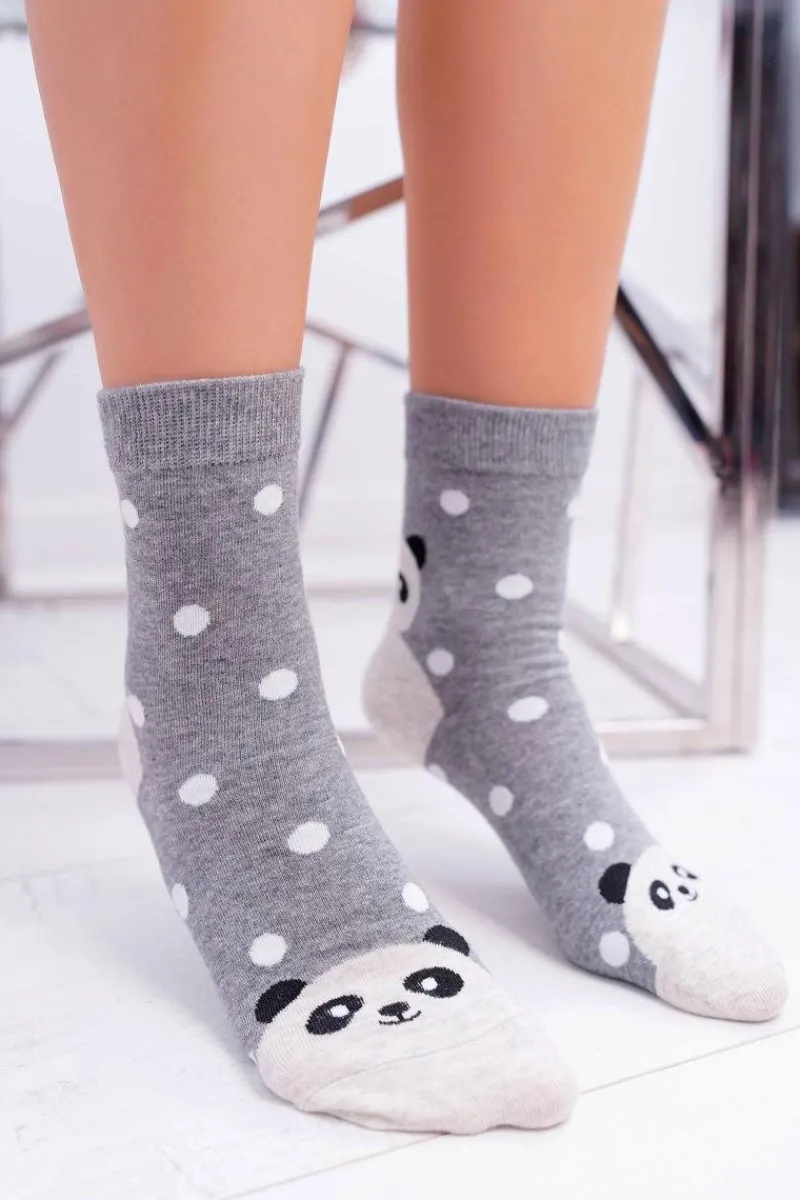 Skarpetki|Skarpetki>Aura.via Damskie Skarpetki Szare Z Pandą