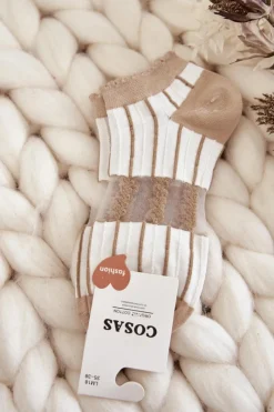 Online COSAS Damskie Skarpetki W Cienkie Paski Beżowe