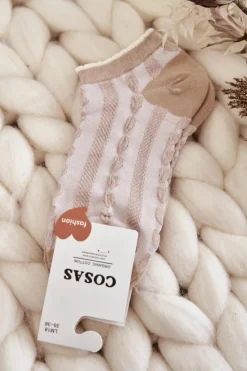 Skarpetki|Skarpetki>COSAS Damskie Skarpetki W Pasy I Serca Beżowe