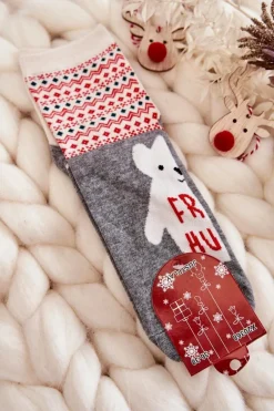 Skarpetki|Skarpetki>Just Play Damskie Skarpetki W Świąteczne Wzory Z Misiem Polarnym Szare