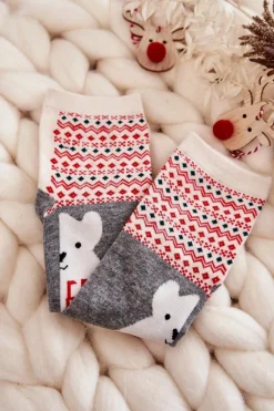 Skarpetki|Skarpetki>Just Play Damskie Skarpetki W Świąteczne Wzory Z Misiem Polarnym Szare