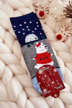 Skarpetki|Skarpetki>Just Play Damskie Skarpetki W Świąteczne Wzory Z Misiem I Igloo Szaro-Granatowe