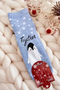 Online Damskie Skarpetki W Świąteczne Wzory Z Pingwinem Niebieskie Skarpetki|Skarpetki