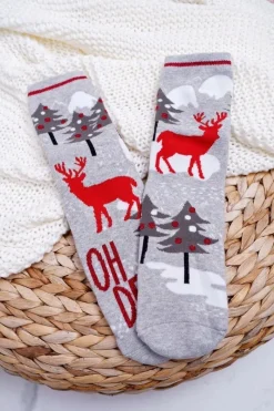 Discount Damskie Skarpetki Świąteczne Antypoślizgowe Szare OH DEER Skarpetki|Skarpetki
