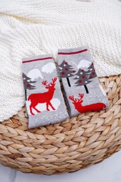 Discount Damskie Skarpetki Świąteczne Antypoślizgowe Szare OH DEER Skarpetki|Skarpetki