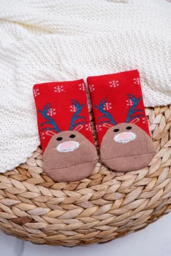 Sale Damskie Skarpetki Świąteczne Antypoślizgowe Czerwone Z Reniferem Skarpetki|Skarpetki