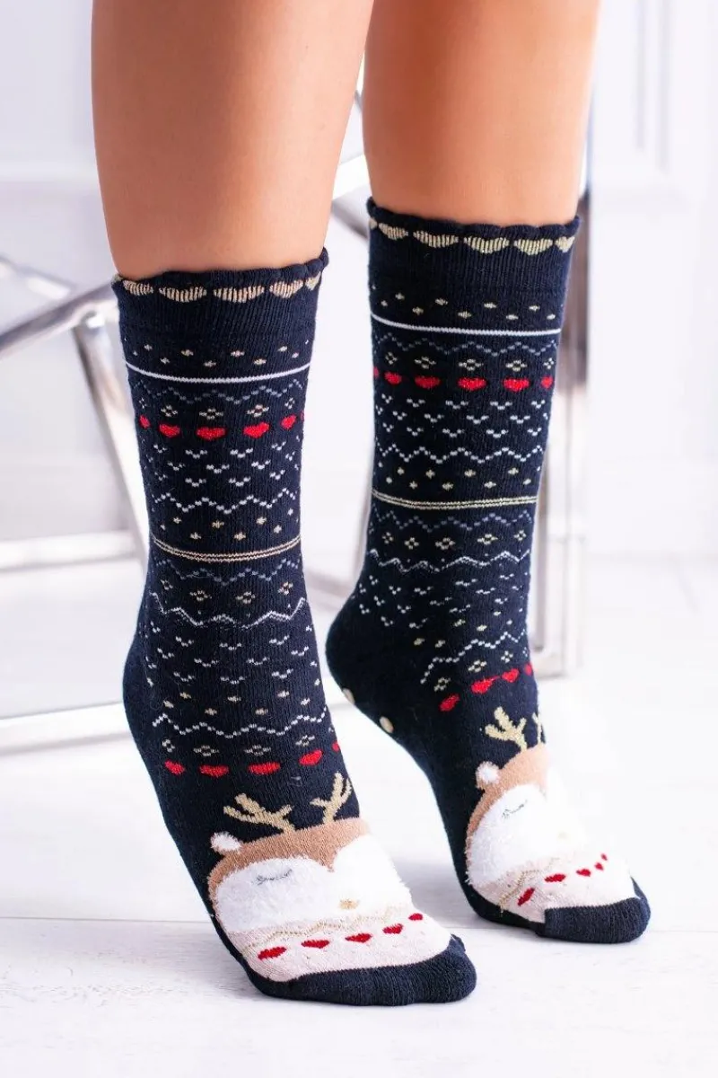 Skarpetki|Skarpetki>Aura.via Damskie Skarpetki Świąteczne Antypoślizgowe Czarne Z Reniferem