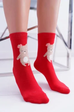 Online Damskie Skarpetki Świąteczne Czerwone Misio Skarpetki|Skarpetki