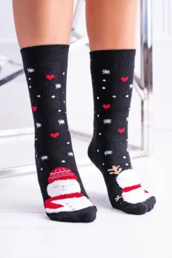 Online Aura.via Damskie Skarpetki Świąteczne Antypoślizgowe Czarne Z Bałwankiem