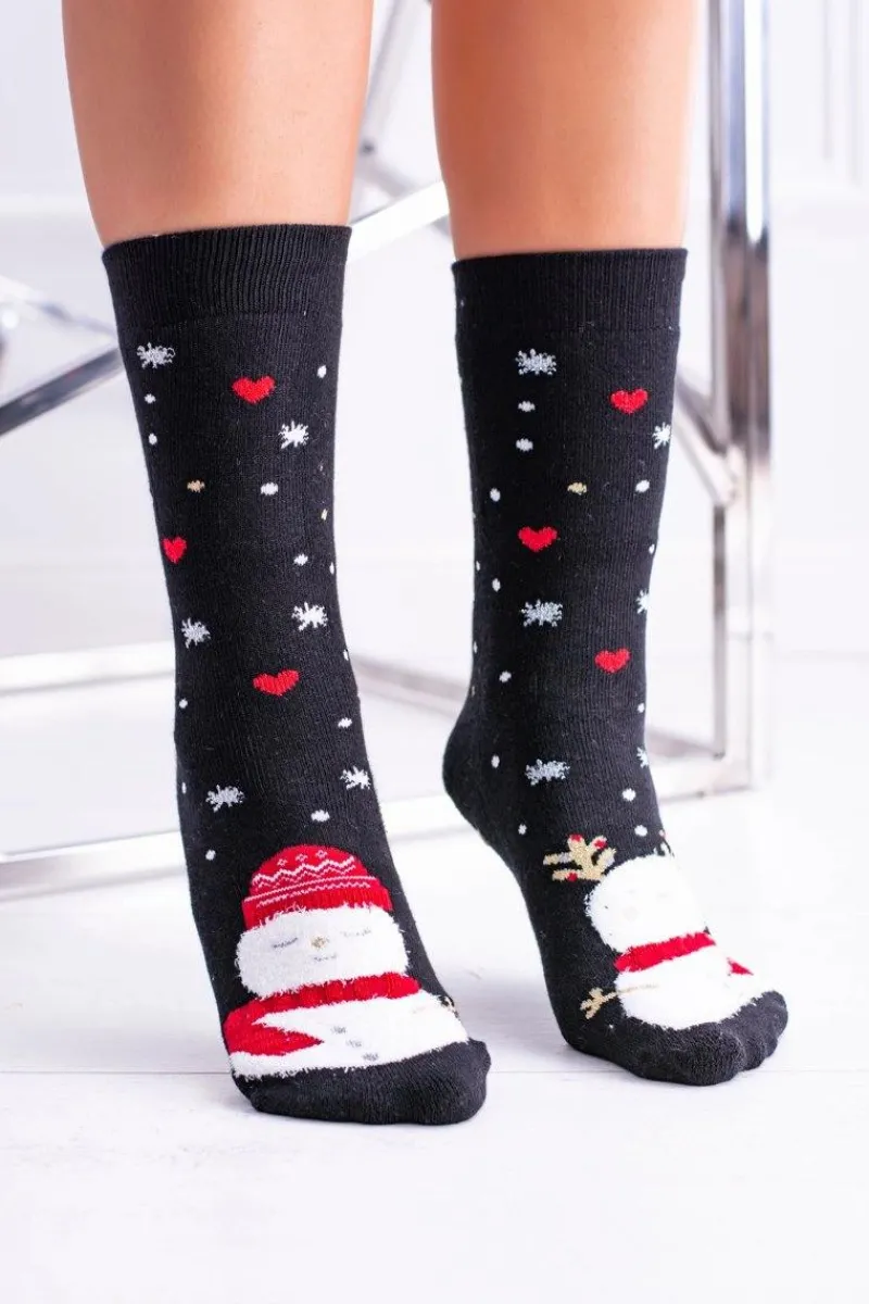 Online Aura.via Damskie Skarpetki Świąteczne Antypoślizgowe Czarne Z Bałwankiem