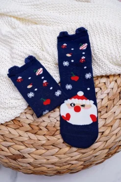 Discount COSAS Damskie Skarpetki Świąteczne Granatowe Z Uszami i Mikołajem