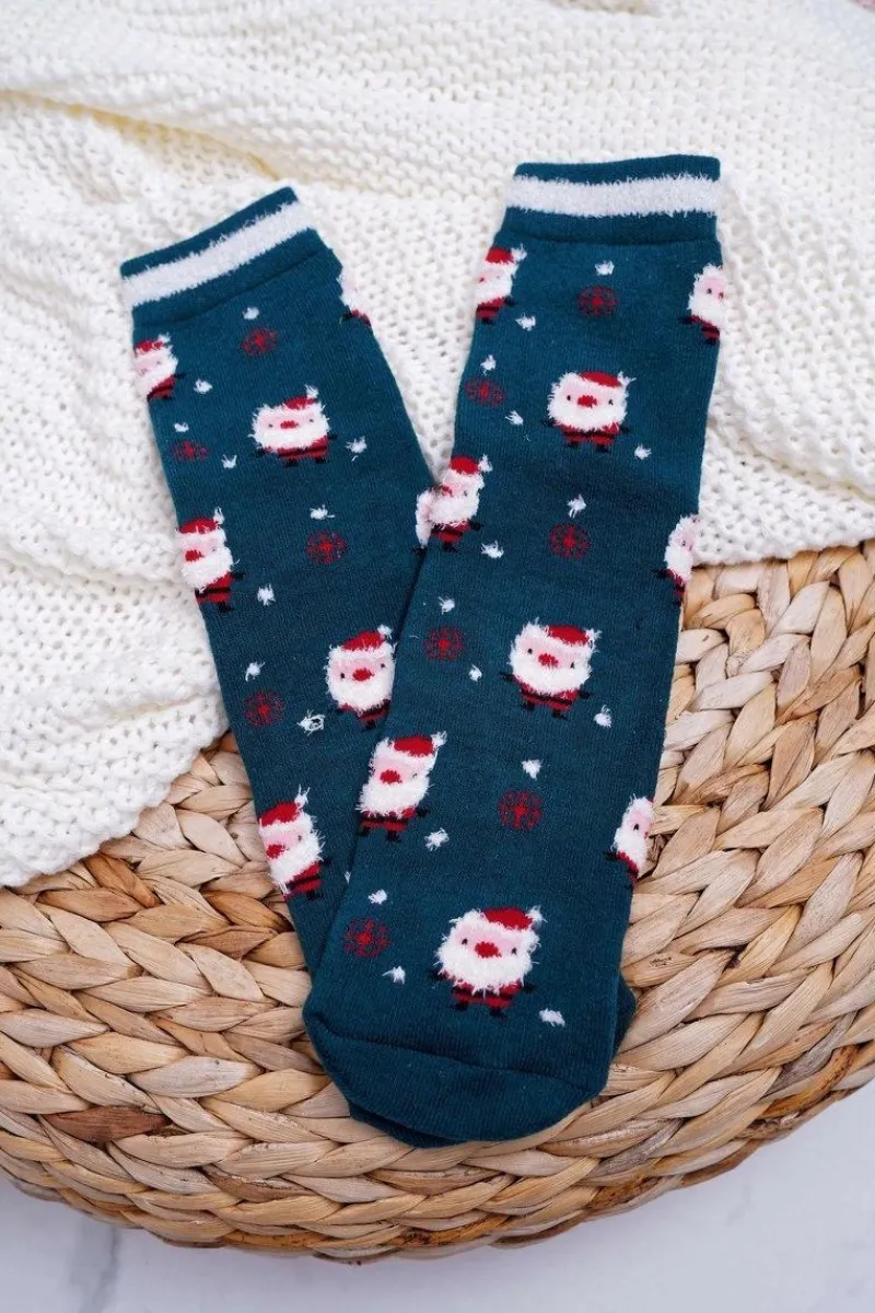 Best Aura.via Damskie Skarpetki Świąteczne Antypoślizgowe Zielone Z Mikołajem