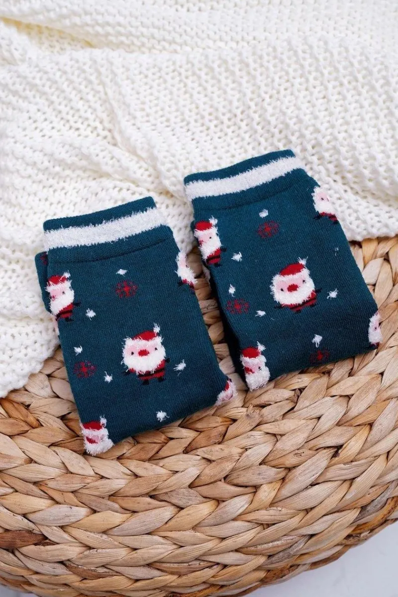 Best Aura.via Damskie Skarpetki Świąteczne Antypoślizgowe Zielone Z Mikołajem