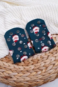 Best Aura.via Damskie Skarpetki Świąteczne Antypoślizgowe Zielone Z Mikołajem