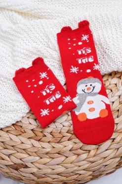 Clearance COSAS Damskie Skarpetki Świąteczne Czerwone Z Uszami i Bałwankiem