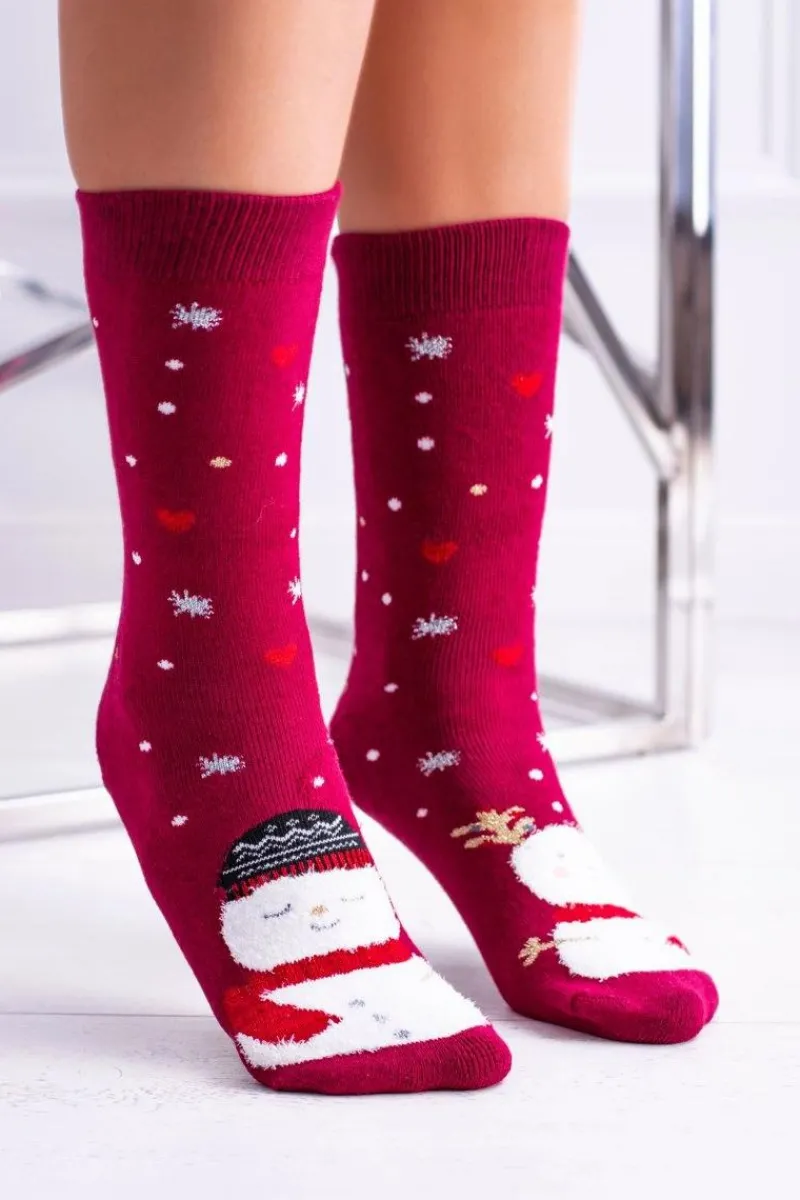 New Damskie Skarpetki Świąteczne Antypoślizgowe Czerwone Z Bałwankiem Skarpetki|Skarpetki