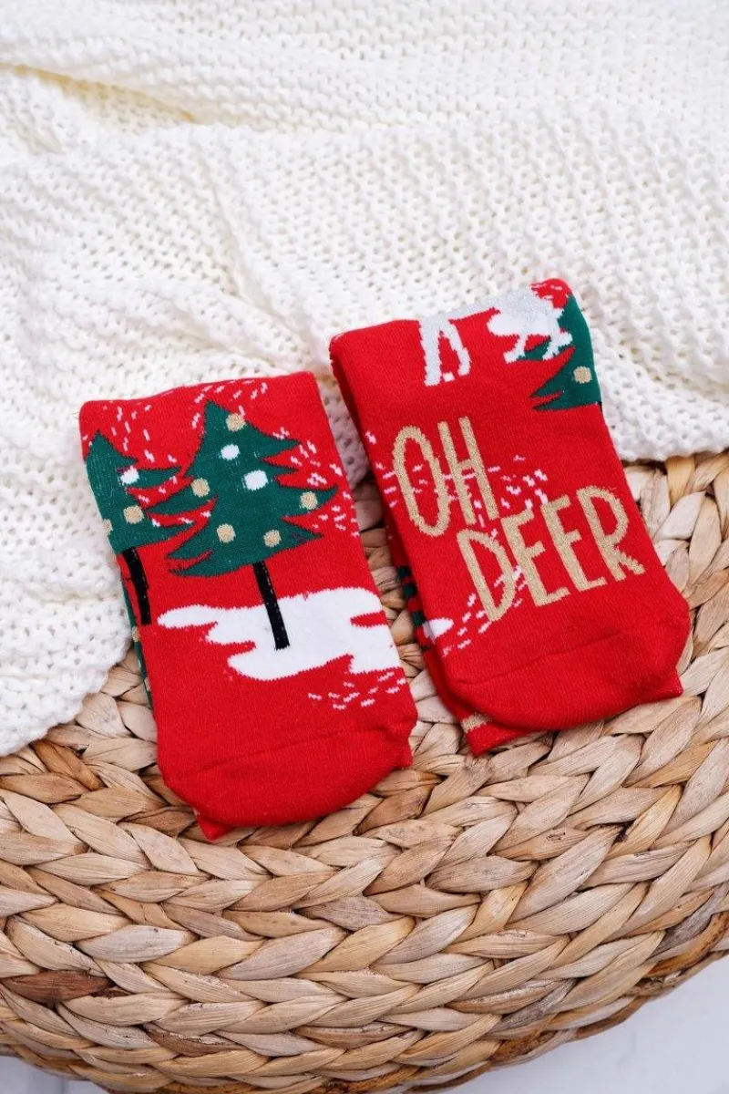 Best Aura.via Damskie Skarpetki Świąteczne Antypoślizgowe Czerwone OH DEER