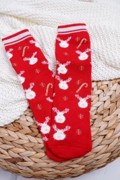 Skarpetki|Skarpetki>Aura.via Damskie Skarpetki Świąteczne Antypoślizgowe Ciepłe Czerwone Z Reniferem