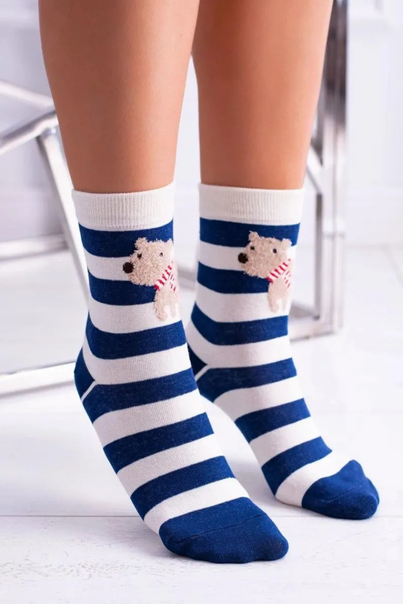 Discount Aura.via Damskie Skarpetki Świąteczne W Paski Miś Polarny