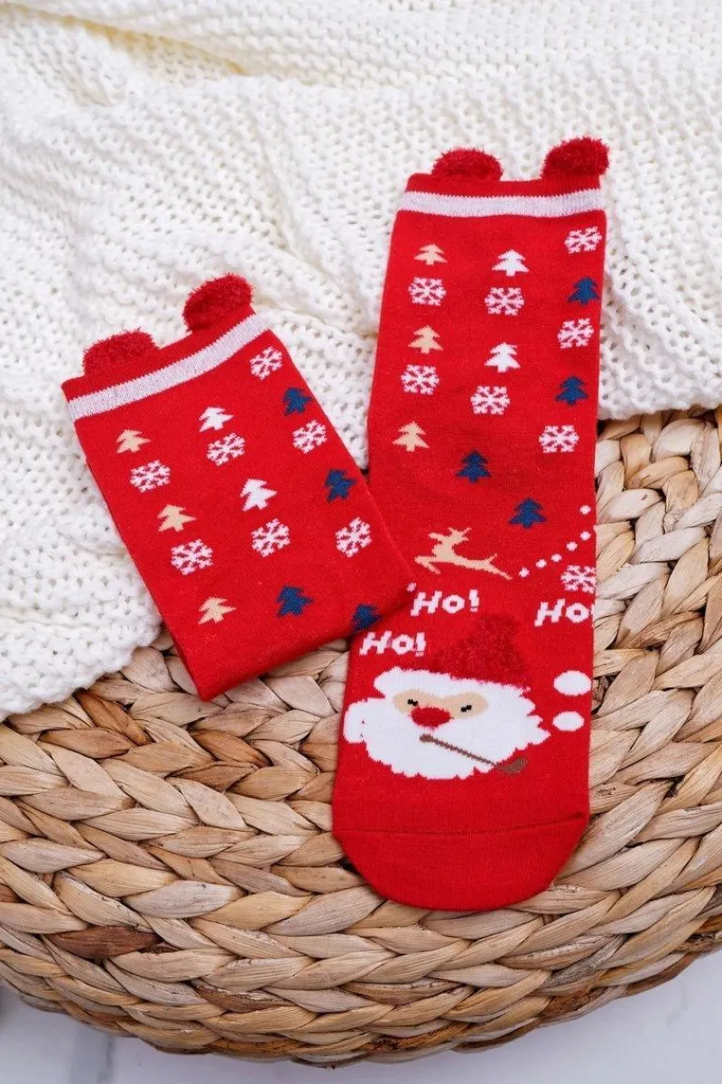 Clearance Damskie Skarpetki Świąteczne Czerwone Z Uszami i Mikołajem Skarpetki|Skarpetki
