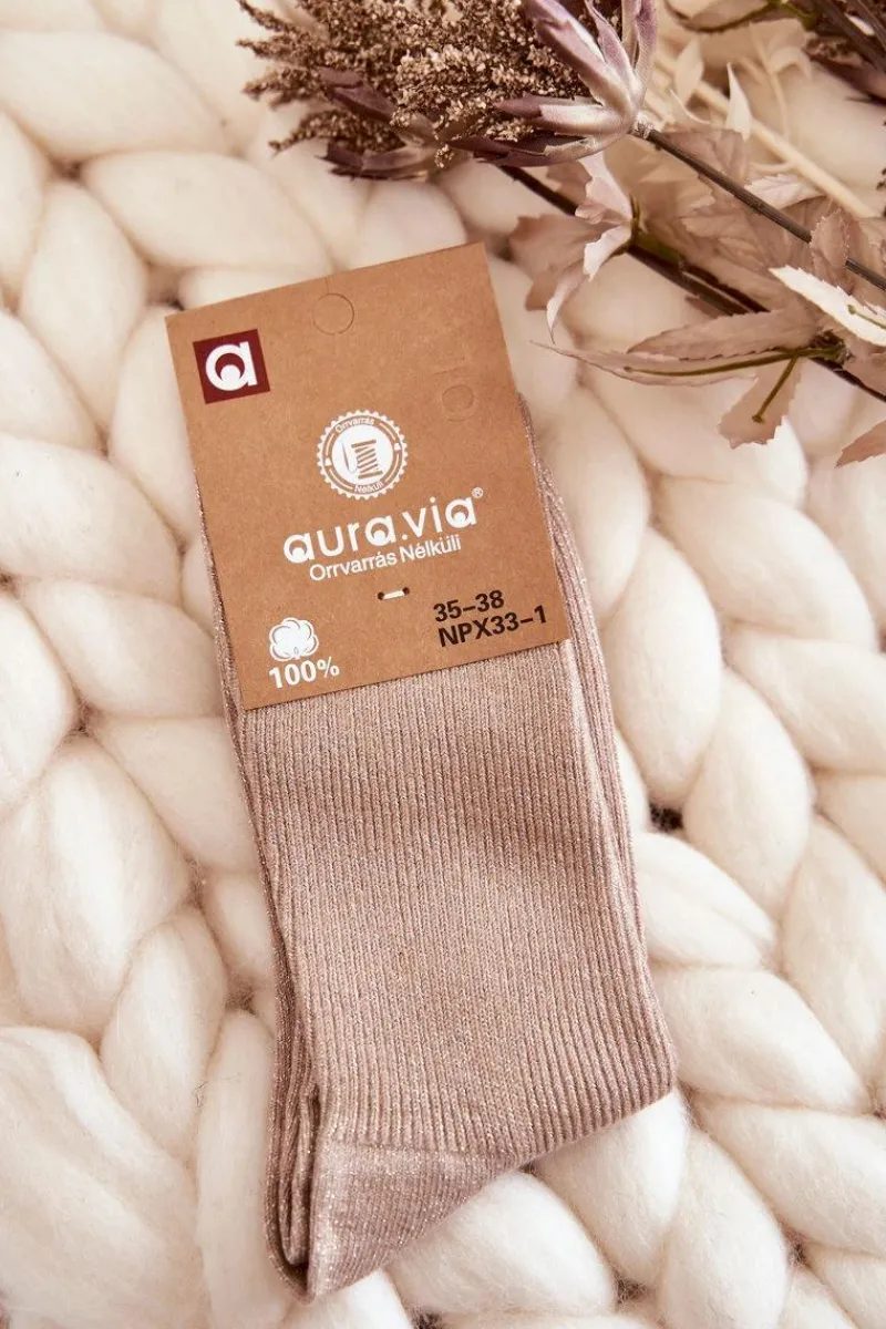 New Aura.via Damskie Skarpetki Z Błyszczącą Nicią Beżowe