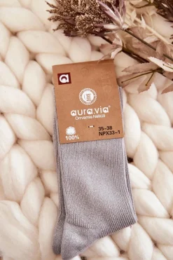 New Aura.via Damskie Skarpetki Z Błyszczącą Nicią Szare