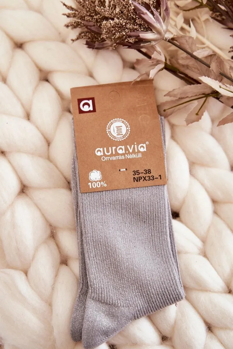 New Aura.via Damskie Skarpetki Z Błyszczącą Nicią Szare