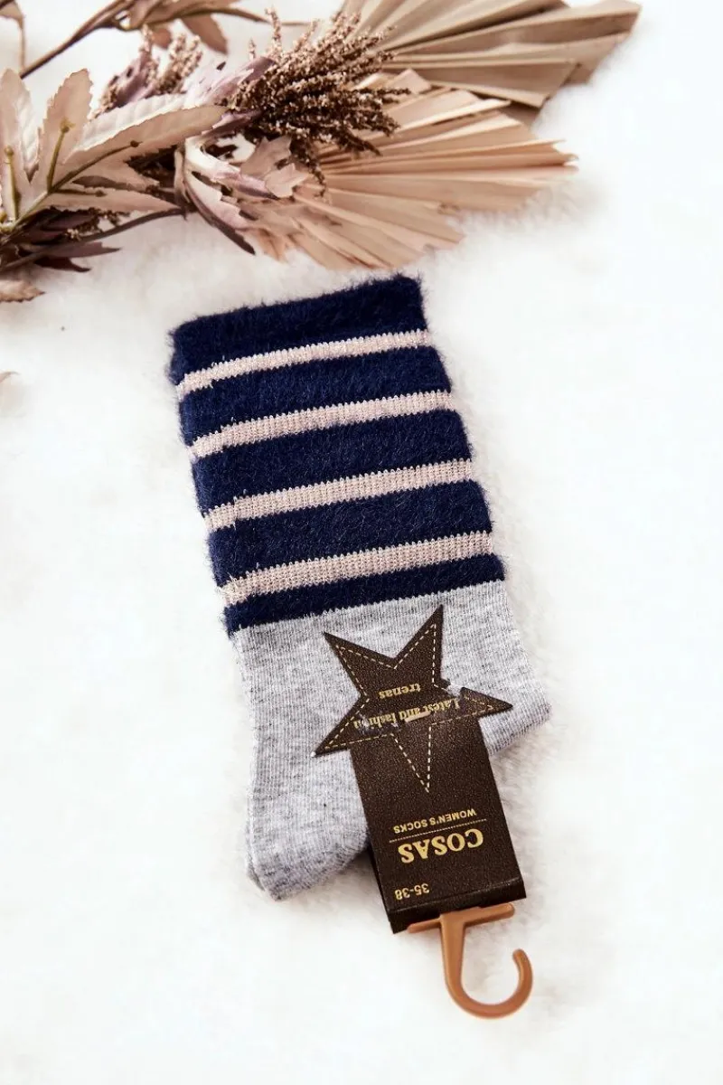 Sale COSAS Damskie Skarpetki Z Futerkiem Szaro-Granatowe