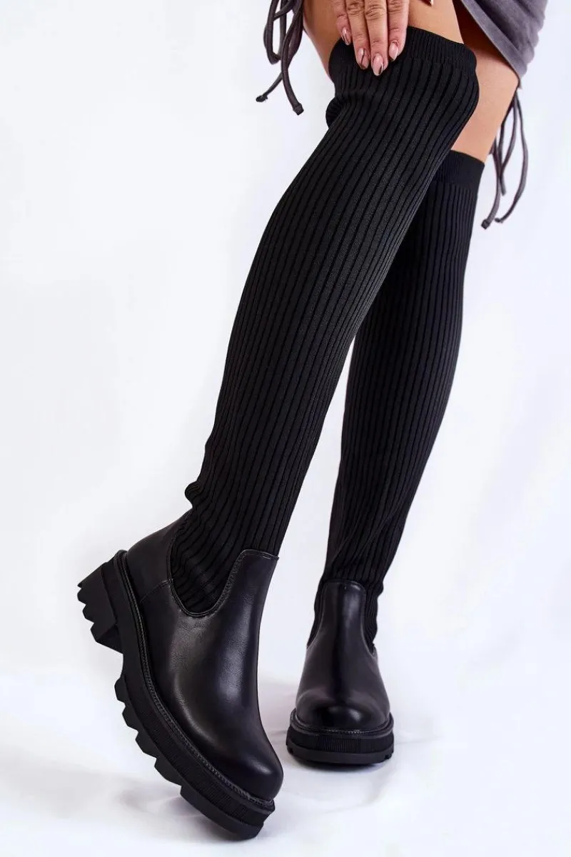 Discount Damskie Skarpetkowe Kozaki Za Kolano Czarne Glorie Damskie Muszkieterki|Kozaki Wiosenne