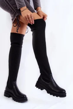 Discount Damskie Skarpetkowe Kozaki Za Kolano Czarne Glorie Damskie Muszkieterki|Kozaki Wiosenne