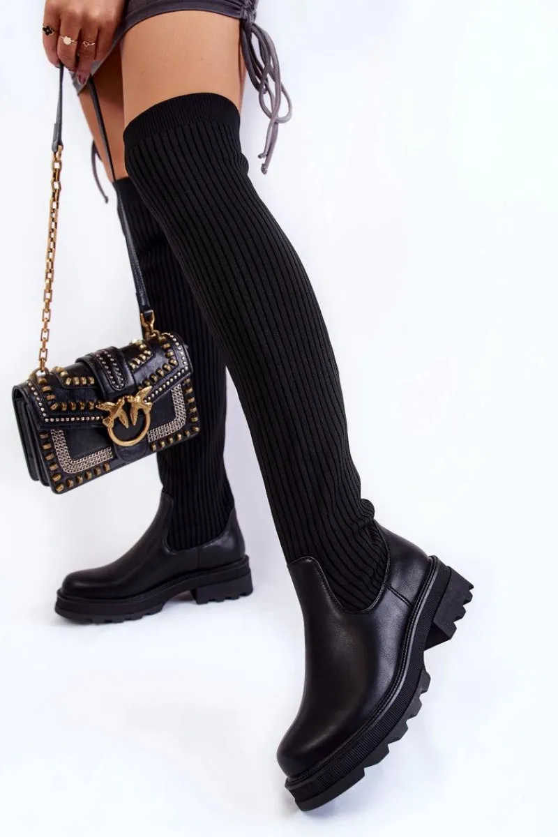 Discount Damskie Skarpetkowe Kozaki Za Kolano Czarne Glorie Damskie Muszkieterki|Kozaki Wiosenne