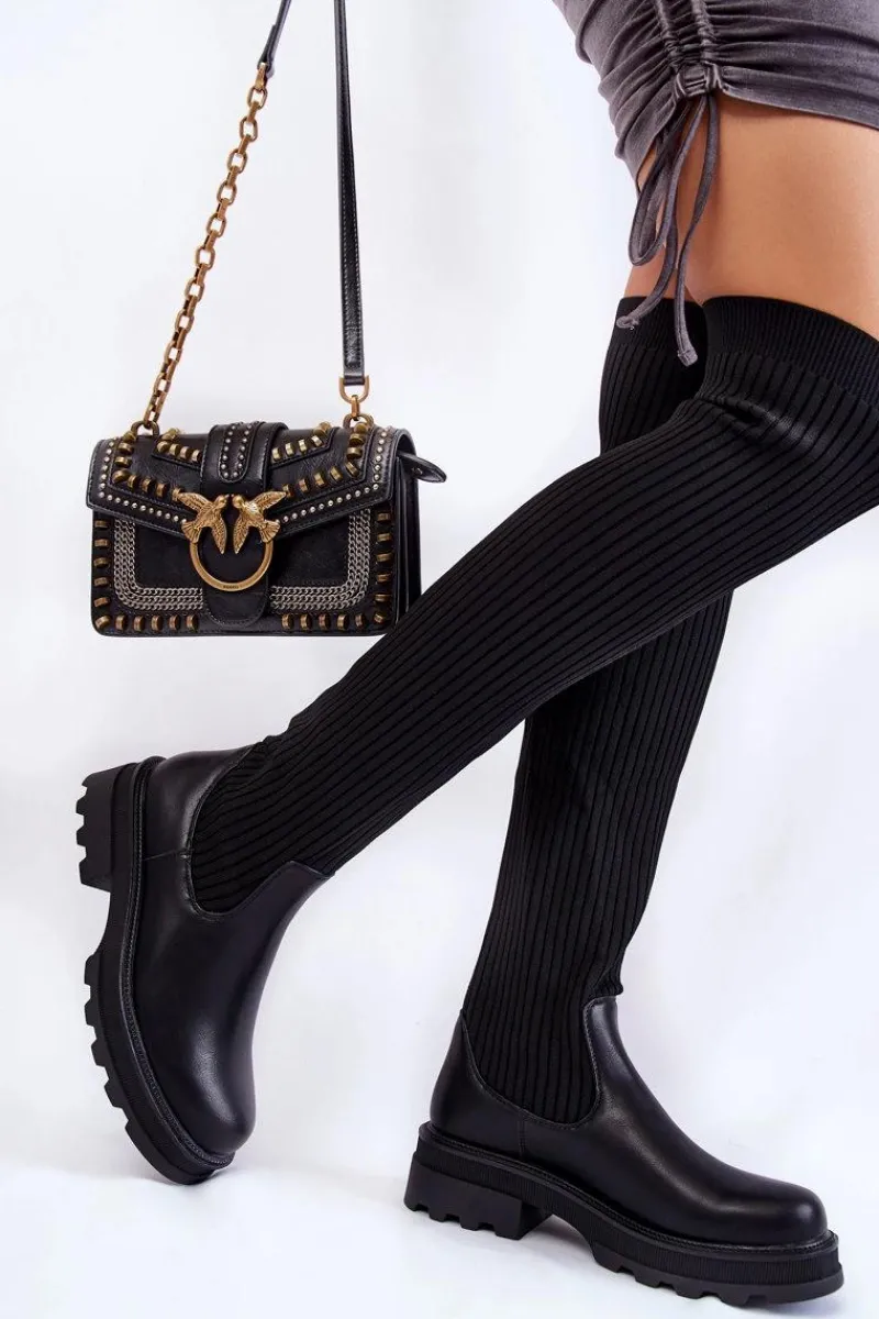 Discount Damskie Skarpetkowe Kozaki Za Kolano Czarne Glorie Damskie Muszkieterki|Kozaki Wiosenne