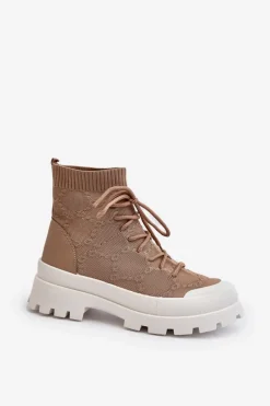 Hot Boto Damskie Skarpetkowe Wsuwane Botki Brązowe Solime