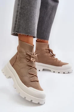 Hot Boto Damskie Skarpetkowe Wsuwane Botki Brązowe Solime