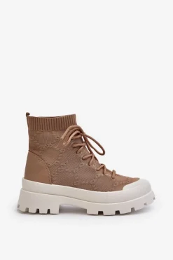 Hot Boto Damskie Skarpetkowe Wsuwane Botki Brązowe Solime